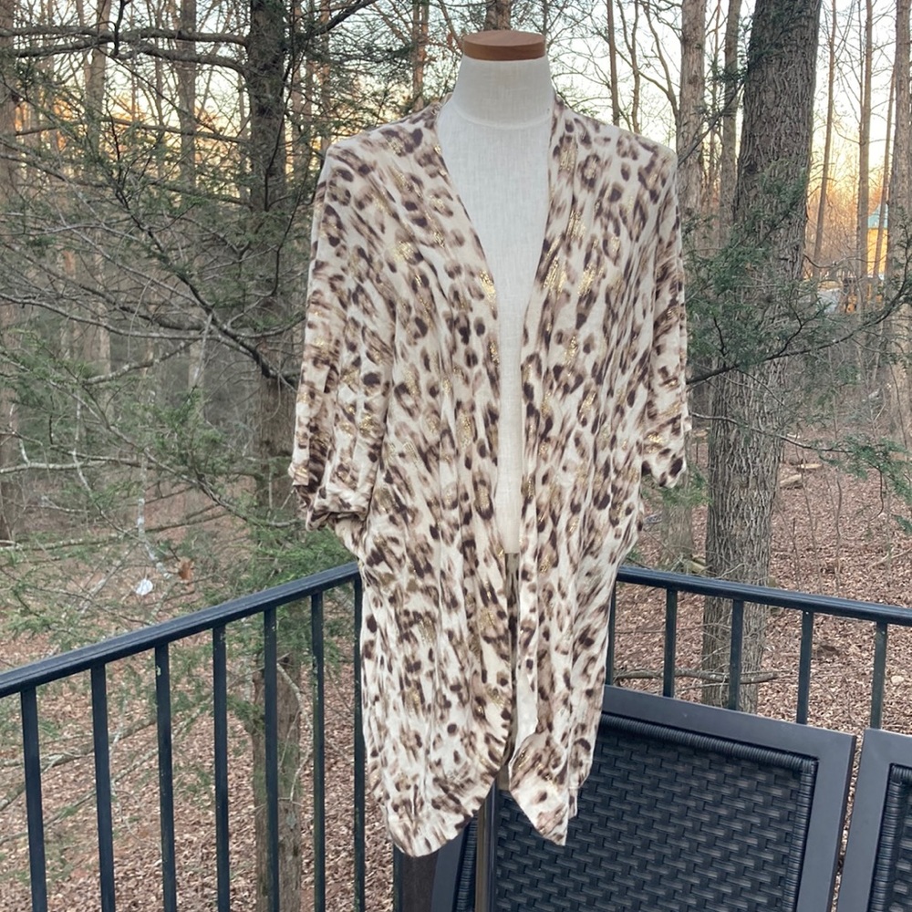 Chico's ivory leopard print light cardigan sz 2 (normally sz. 12 or L)